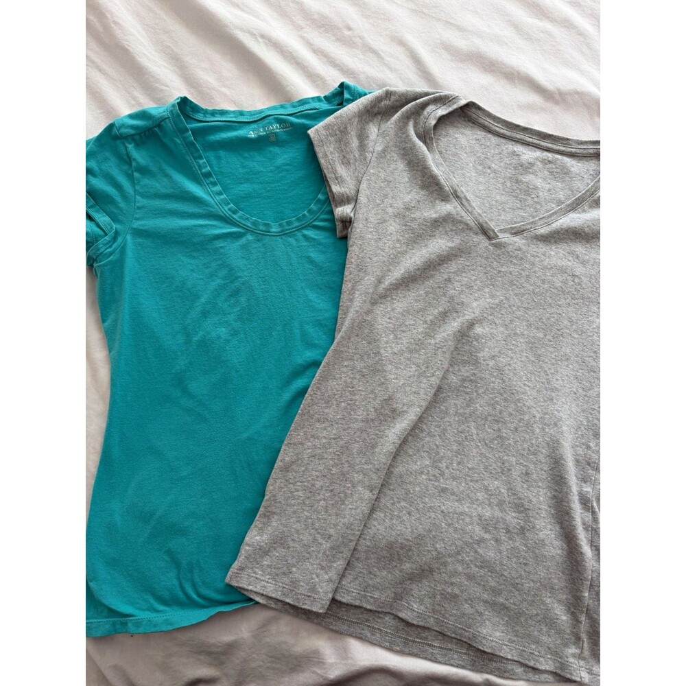 Ann Taylor Women’s Lot of 2 Solid Teal & Gray Tops, Size S Cotton/Spandex